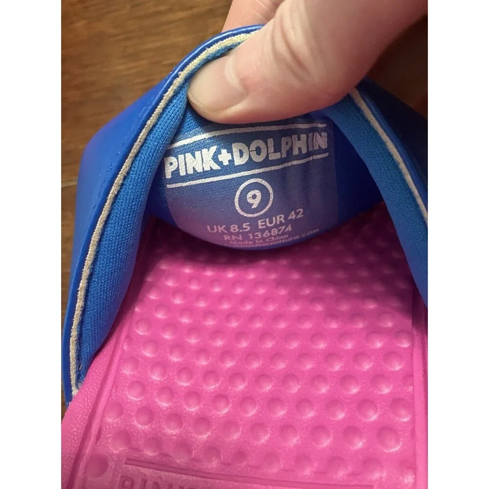Pink Dolphin Legends At Our Craft Split Waves Slides Pink And Blue Sz 9 NWOT